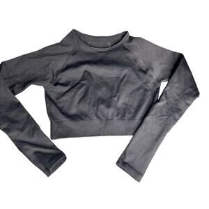 Pink Soda Sport Women's sz S/M Cropped Ribbed Sweatshirt Dark Gray Long Sleeve